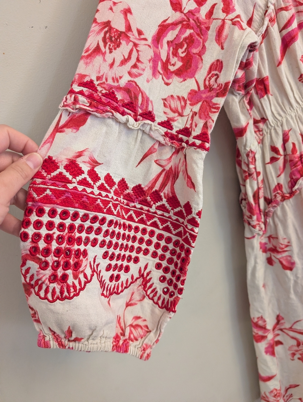 Vineet Dahl Anthropologie Pink Toile Linen Embroidered Dress Size L - Picture 5 of 8